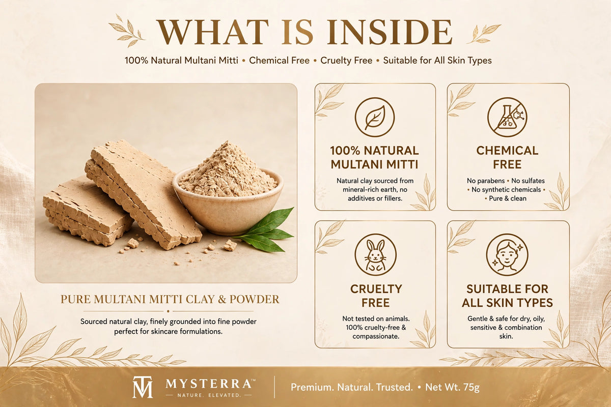 MYSTERRA 100% Natural & Pure Multani Mitti Face Pack Powder – Pack of 4 × 75g (300g)