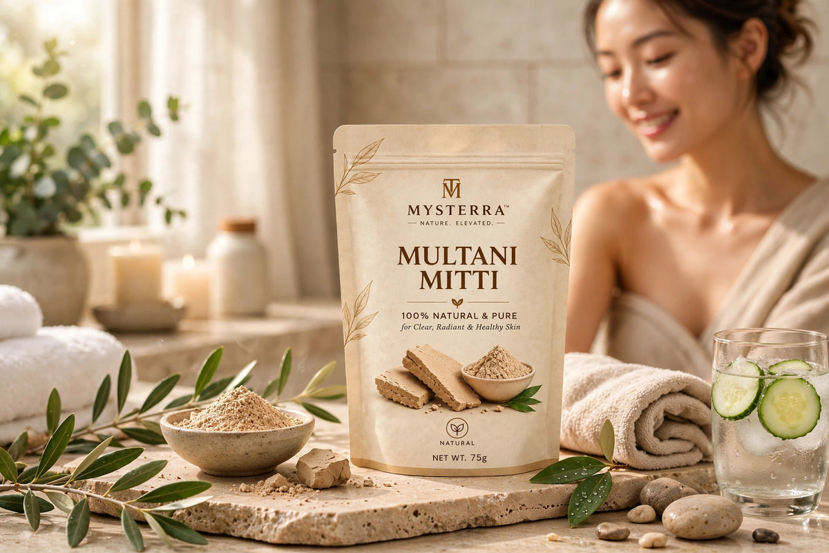MYSTERRA 100% Natural & Pure Multani Mitti Face Pack Powder – Pack of 4 × 75g (300g)